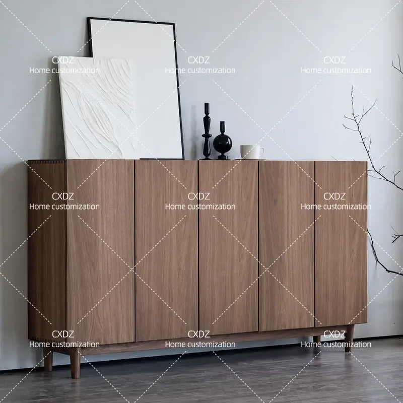 Japanese-style simple walnut shoe cabinet solid wood door shoe rack Nordic home solid wood shoe cabinet complete