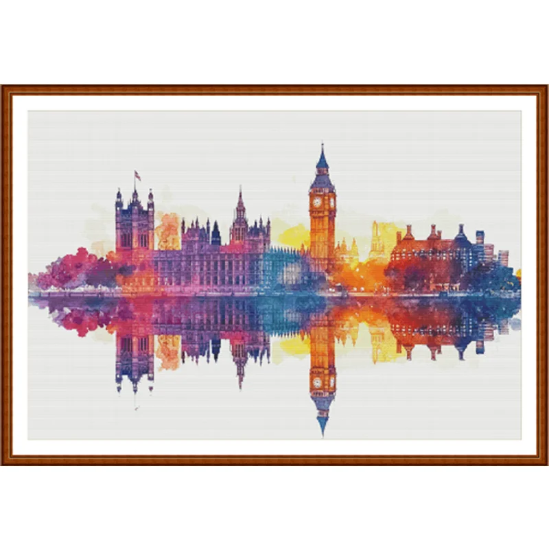 [ZZ7326-London Reflection] 11CT 14CT 16CT DIY Stamped Cross Stitch Kit with Printed Canvas and Cotton Threads Embroidery Needlew view 3