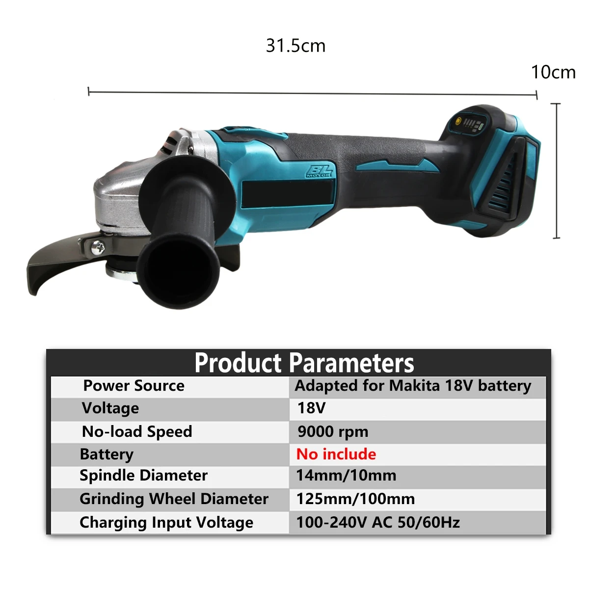 Compatible Makita 18V Battery 125mm Brushless Cordless Impact Angle Grinder DIY Power Tools Electric Polishing Grinding Machine