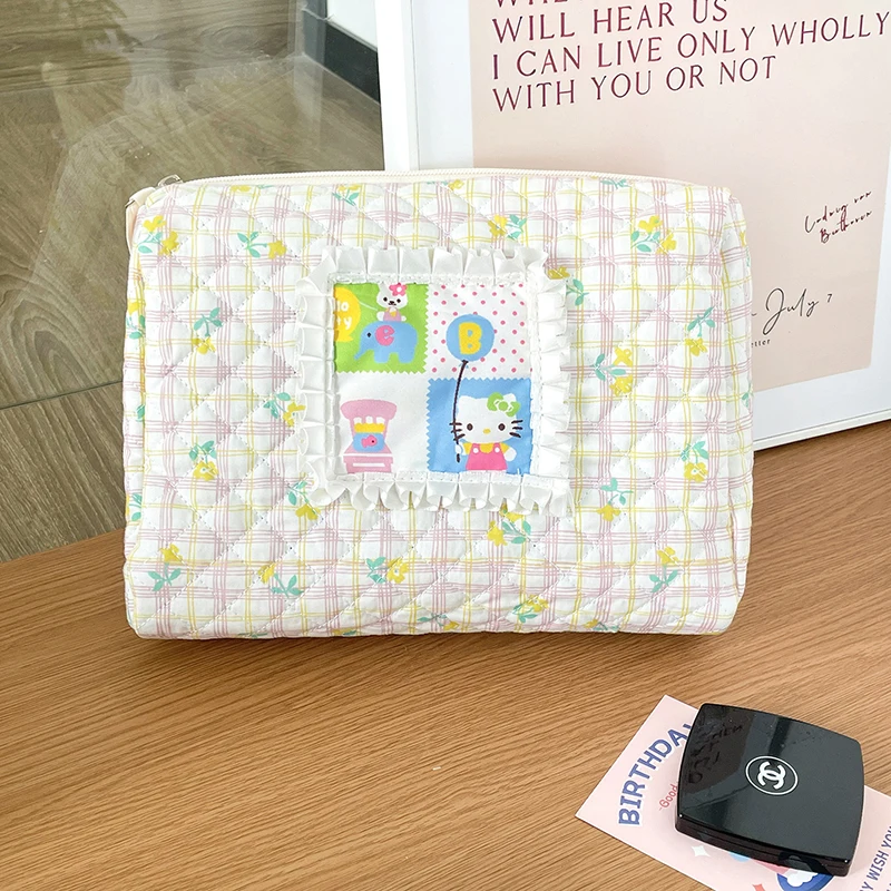 Hello Kittys Sanrio Cosmetic Bag Kawaii Anime Cartoon Cute Travel Embroidery Makeup Toiletry Storage Clutch Bag Toys Girls Gifts