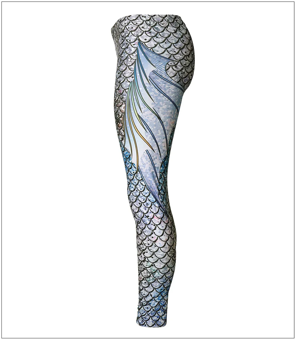 กางเกงเลกกิ้งฟิตเนสทรงสกินนี่ลายเงือกพิมพ์ลาย 3 มิติสำหรับผู้หญิง กางเกงกีฬาว่ายน้ำเซ็กซี่