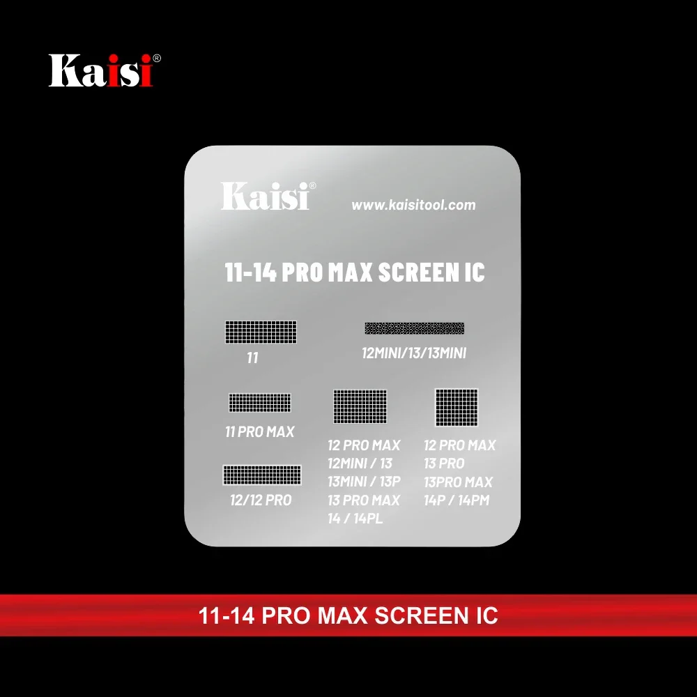 Kaisi LCD 디스플레이 IC BGA 리볼링 스텐실, 아이폰 11 12 13 14PM 터치 스크린 플렉스 칩 광택제 제거 보호 템플릿