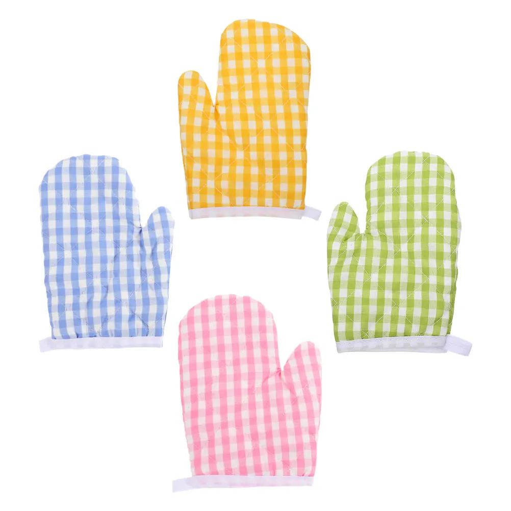 

4pcs Kids Oven Mitts Insulated Heat Resistant Gloves for Baking Cooking Kitchen Use Blue Pink Gold Green Colors