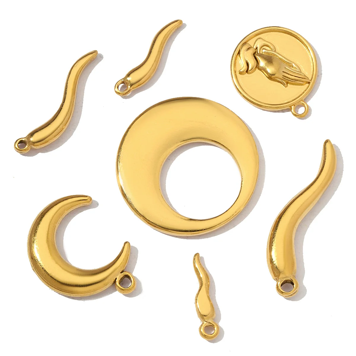 5pcs/Lot Stainless Steel Rhinestone Heart Chilli DIY Bracelet Charms Geometric Necklace Pendants Women Leaf Snake Jewelry