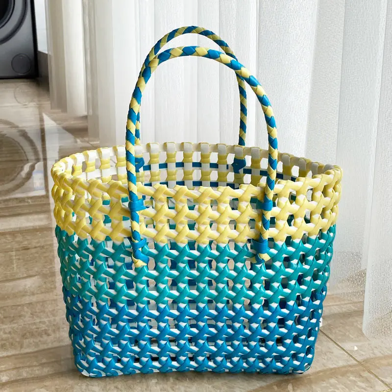 Ins Fashion Handmade Woven Large Capacity Bag, Storage Basket, Shopping Basket, Beach Bag, Portable Vegetable Basket