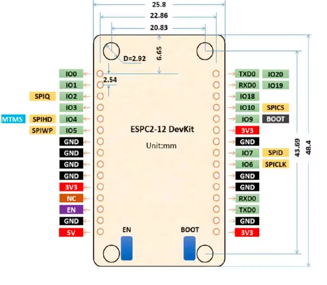 ESPC2-12 ESP8684 ESP32-C2 development board is compatible with WiFi and Bluetooth.