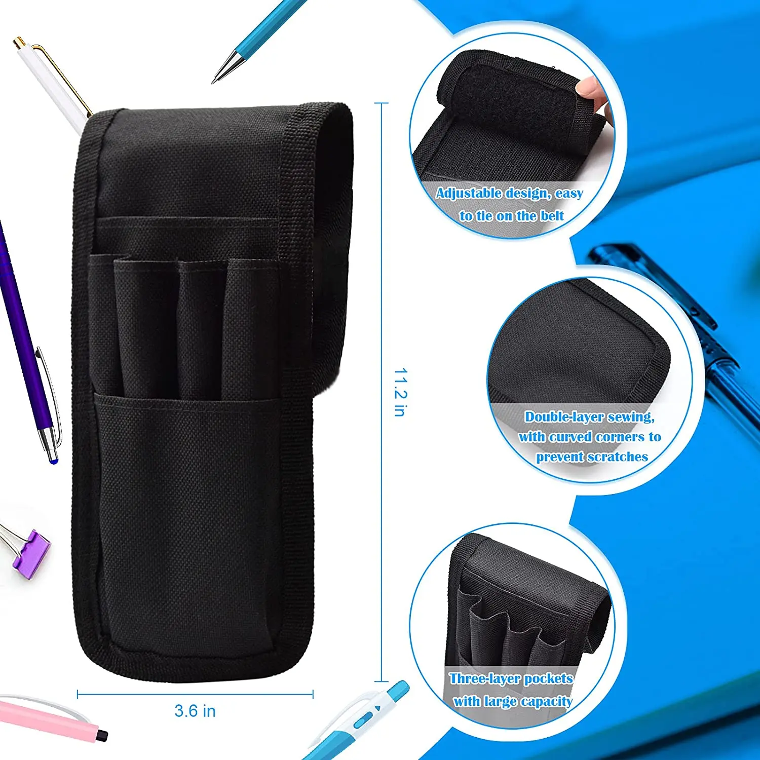 KATOLK Belt Pen Holder, Multifunctional Adjustable Tactical Pencil Pouch, Detachable Military Duty Pencil Sleeve Case, Can Hold