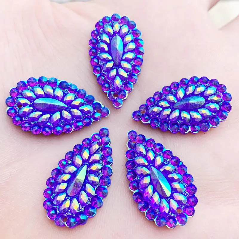 FlatBack Stones and Crystals Water Drop Rhinestone Applique Beads Gems for DIY Wedding Dress Button 2hole 16*28mm 30pcs-B34