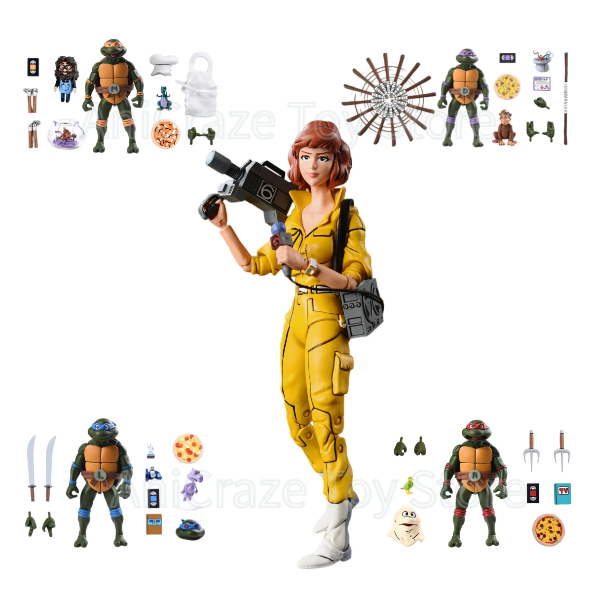 

NECA Version 2.0 Yellow Clothes Female Reporter Leonardo Raphael Splinter Action Figurine GK Statue Collection Model Toys Gifts