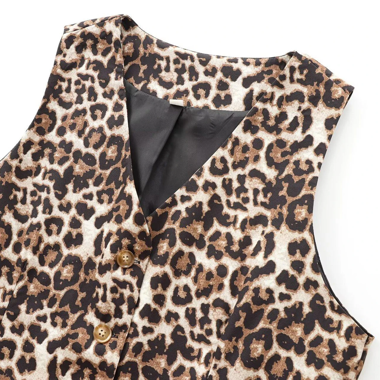المرأة ليوبارد طباعة سترة الشارع الشهير خمر شيك السببية صدرية الربيع الصيف الخامس الرقبة أكمام سيدة زر الجبهة تانك القمم