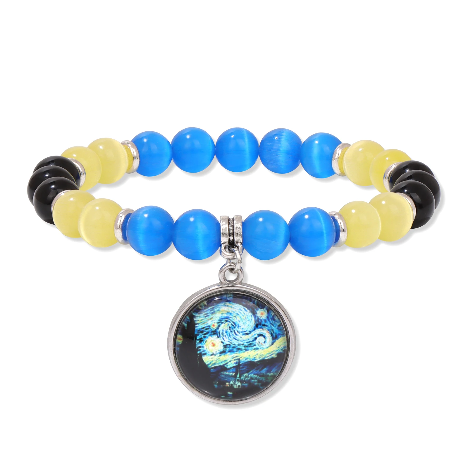 فان جوخ عباد الشمس سحر سوار القط العين حجر مطرز أساور ممتدة للنساء الرجال لوحات فنية سوار مجوهرات هدية