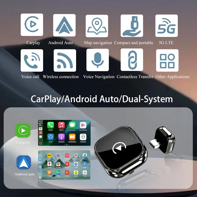 Draadloze 2-in-1 Carplay Dongle Android Auto Adapter AI Smart Box Plug Play voor auto met bekabelde CarPlay auto intelligente systemen