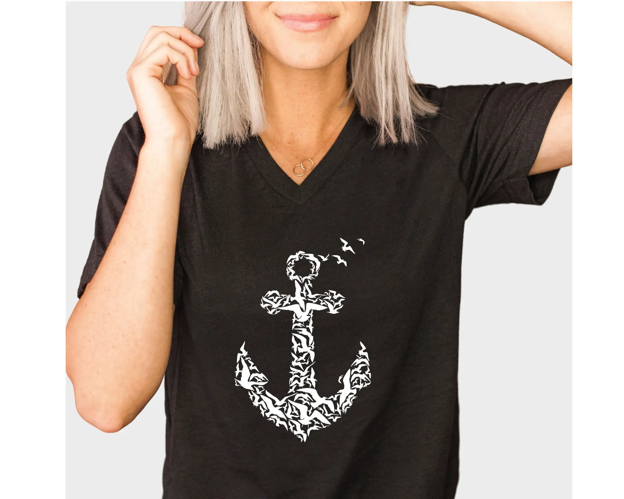 Cute Cartoon An Anchor of Seagulls Print Female Shirt New Hot Sale Fashion Summer Comfort Women Shirt Trend Casual Girl Tee