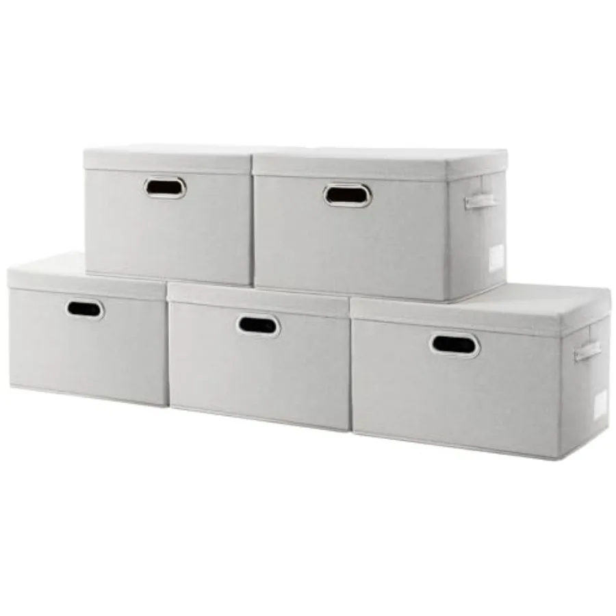 

Большие складные контейнеры для хранения с крышками [5-упаковка] Тканевые складные контейнеры для хранения Коробки-органайзеры Корзины-кубы с крышкой для