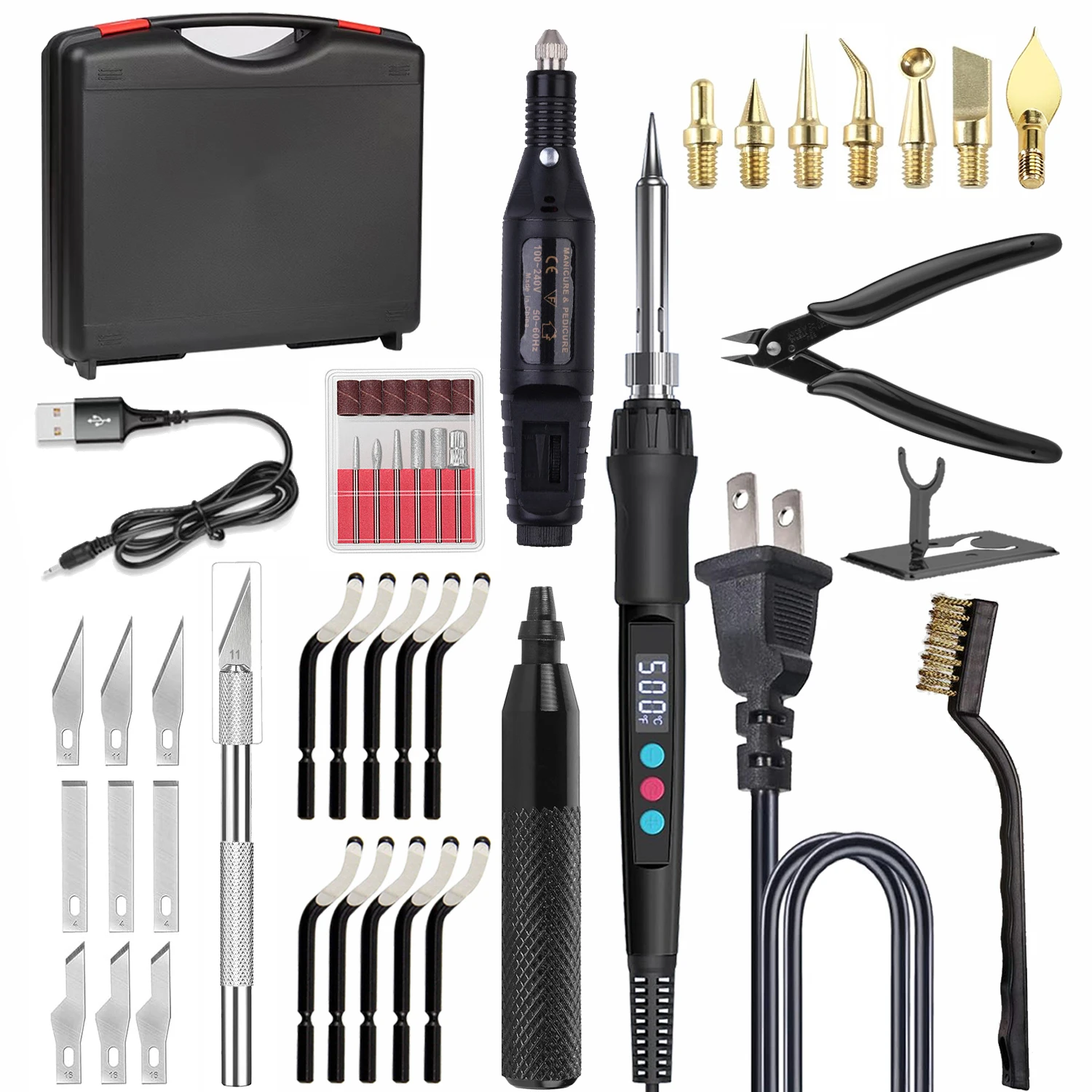 3D Print Finishing Tools Includes Digital Soldering Iron and Deburring Tool, Electric Polishing Machine, Pliers and Craft Knife