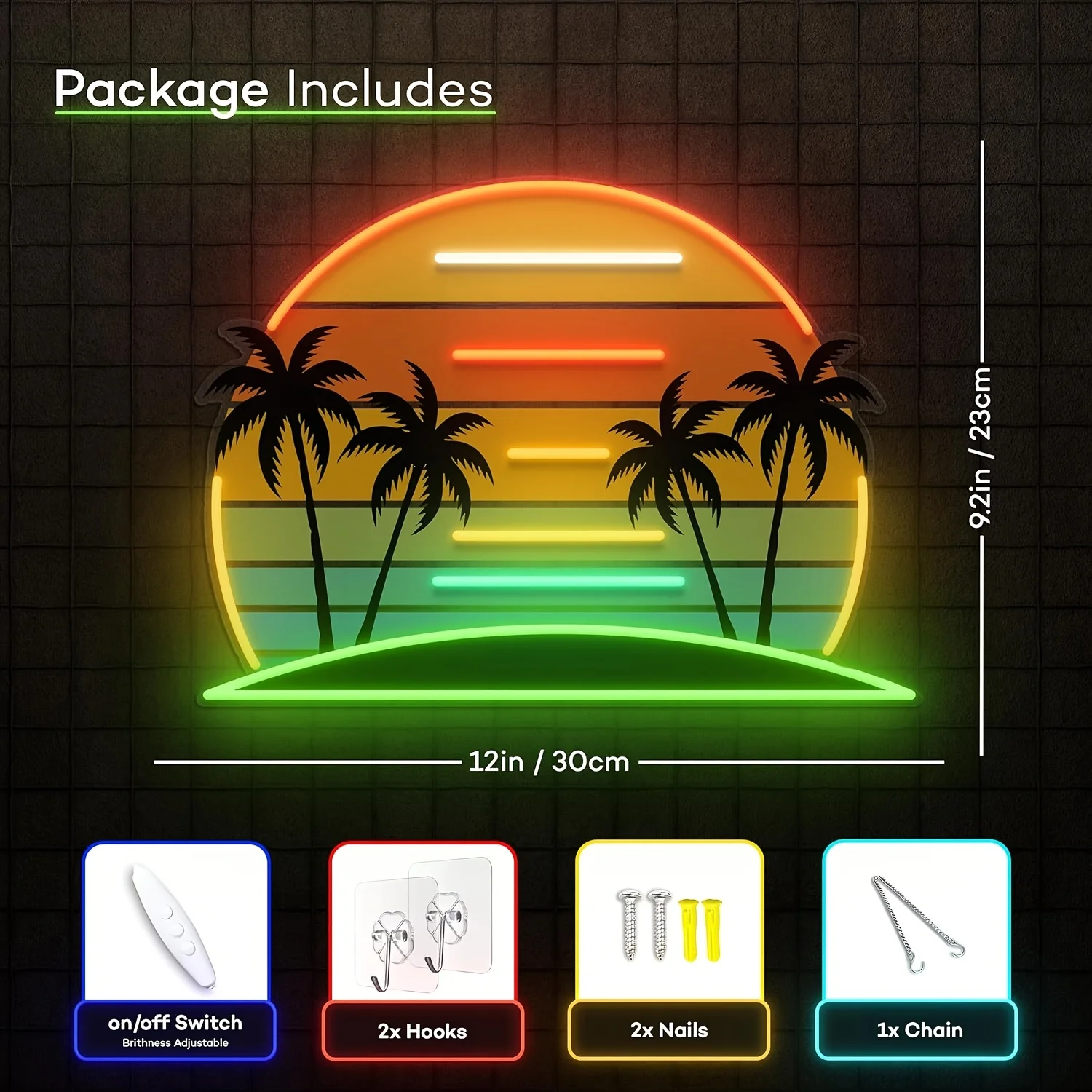 Tropical Sunset Palm Trees Neon Sign LED Neon Light for Seaside Home Vacation Home Bedroom Party Bar Club Decor USB Powered