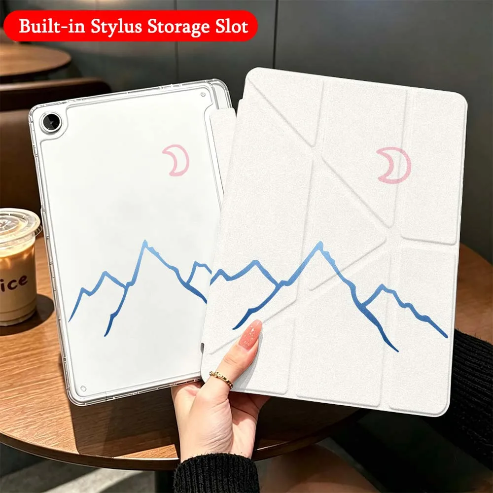 Sun Half Moon Mountain Case For Samsung Galaxy Tab A9 A8 A11 S6 S7 S8 S9 S10 FE Plus Lite Transparent Y-Shaped Folding Tablet