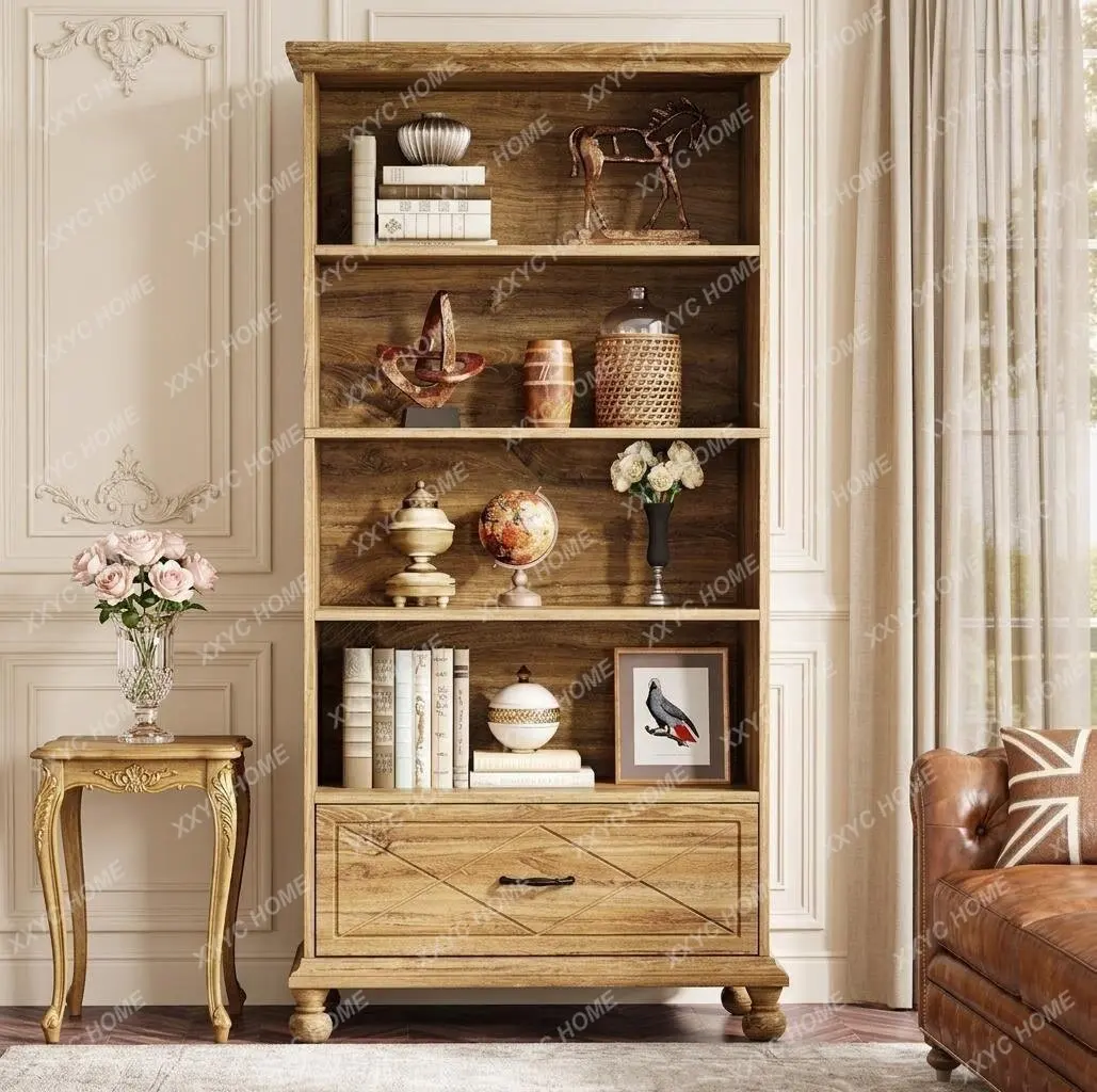 Children Study Solid Wood Bookcase Display Cabinet  Vintage Distressed Book Storage Shelf
