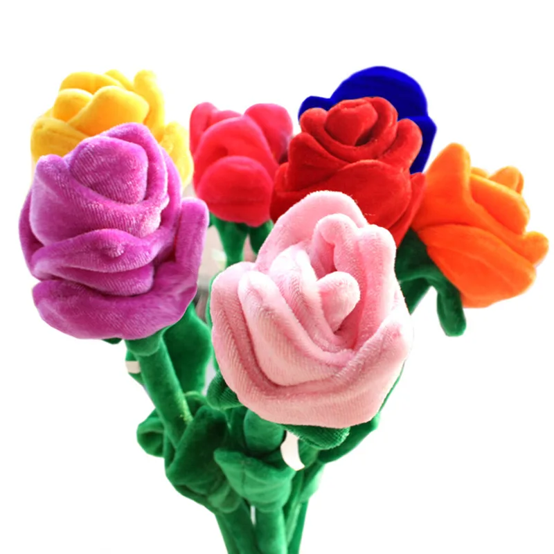 1Pcs Colorful Simulation Rose Plush Toy Plant Flower Dolls for Wedding, Valentine's Day, Party Gift Room Decoration