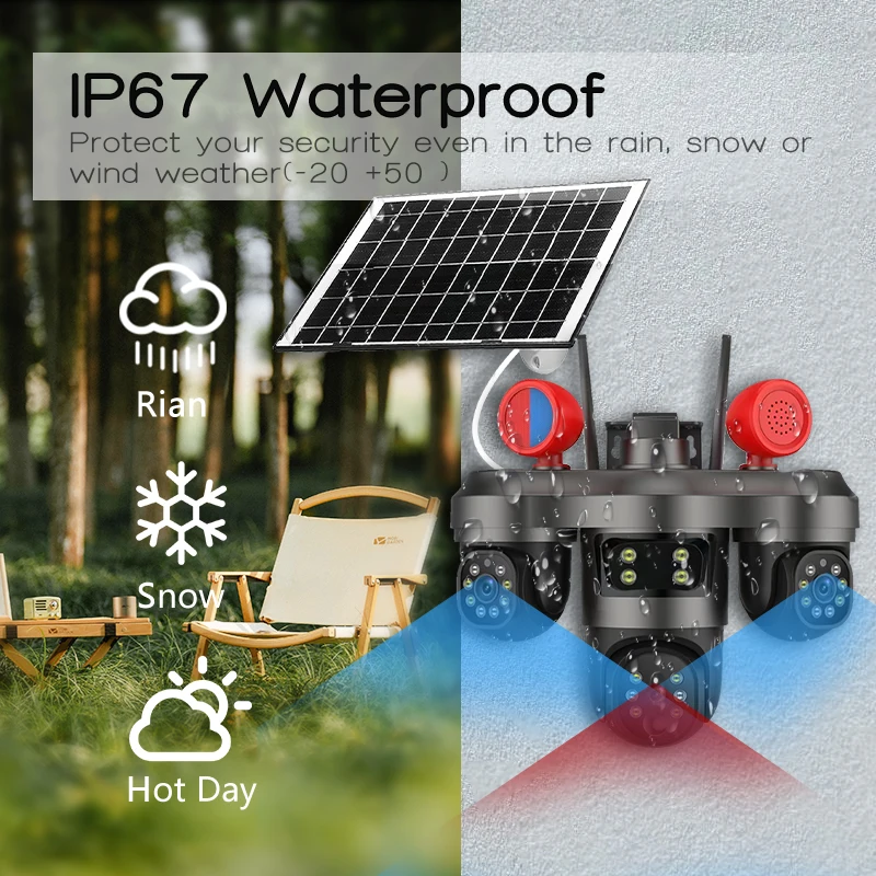 

3 Lens Solar Security Camera, 4G/WiFi Dual-Mode, AI Tracking, 3-Screen Views Wireless Outdoor Surveillance, V380 Pro