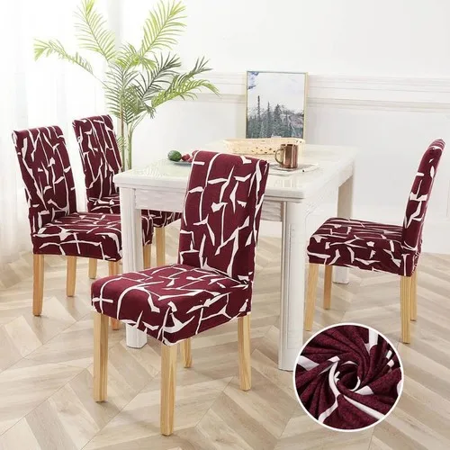 Bogda Patterned Chair Case, 6 Pcs, lycra, Elasticized Fabric, white Line Pattern