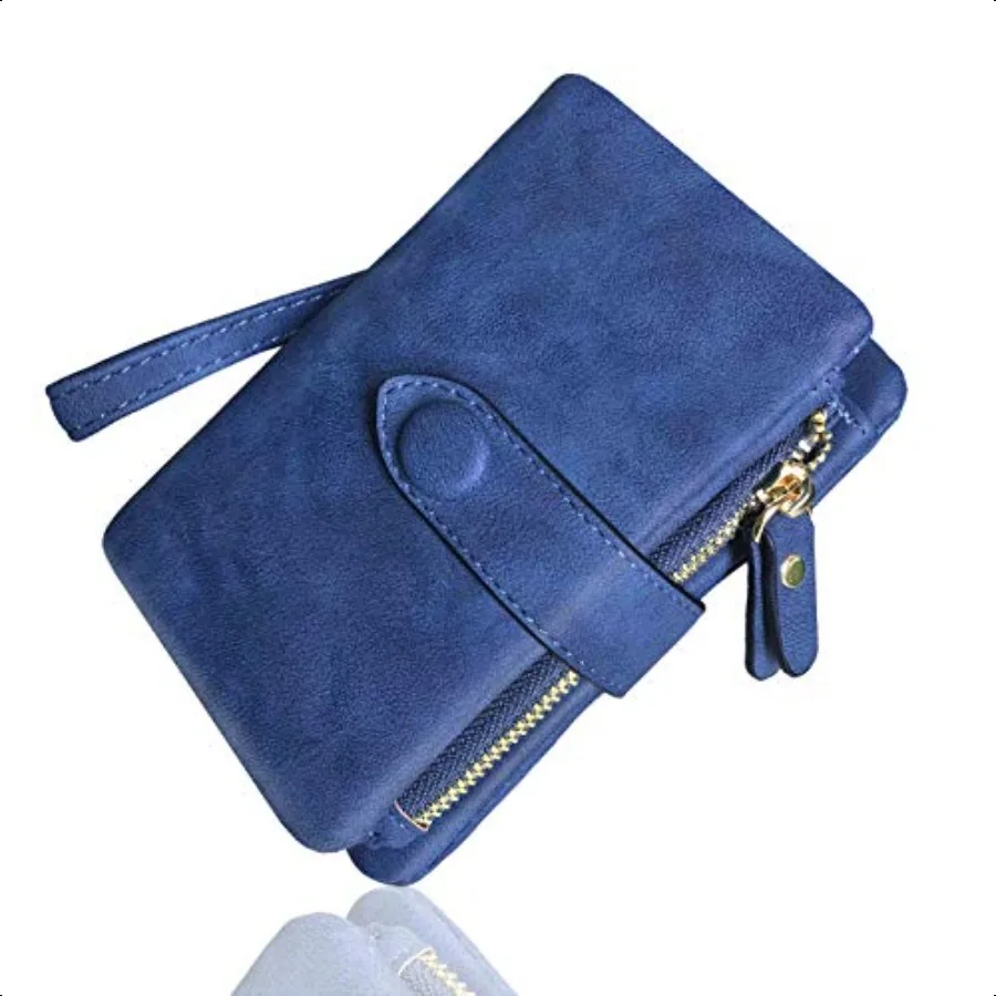 Women's Small Bifold Leather wallet Rfid blocking Ladies Wristlet with Card holder id window Coin Purse
