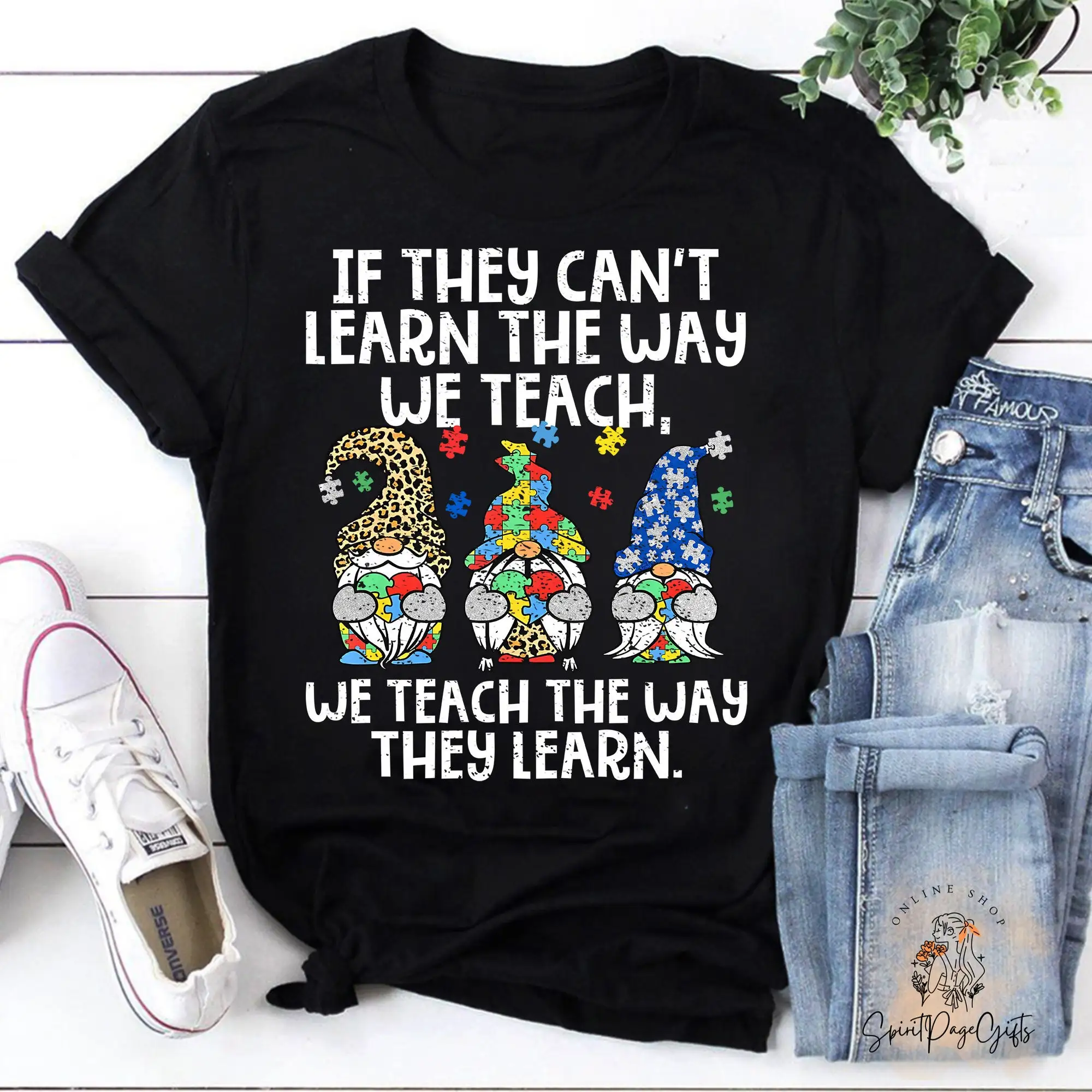 

Cute Three Gnomes Puzzle Autism Awareness Teacher T Shirt