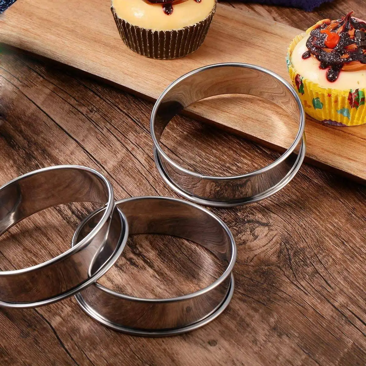 6 Pak 4 Inch Dubbel Gerolde Engels Muffin Ringen, Rvs Crumpet Ringen, Scherpe Ringen, Ronde