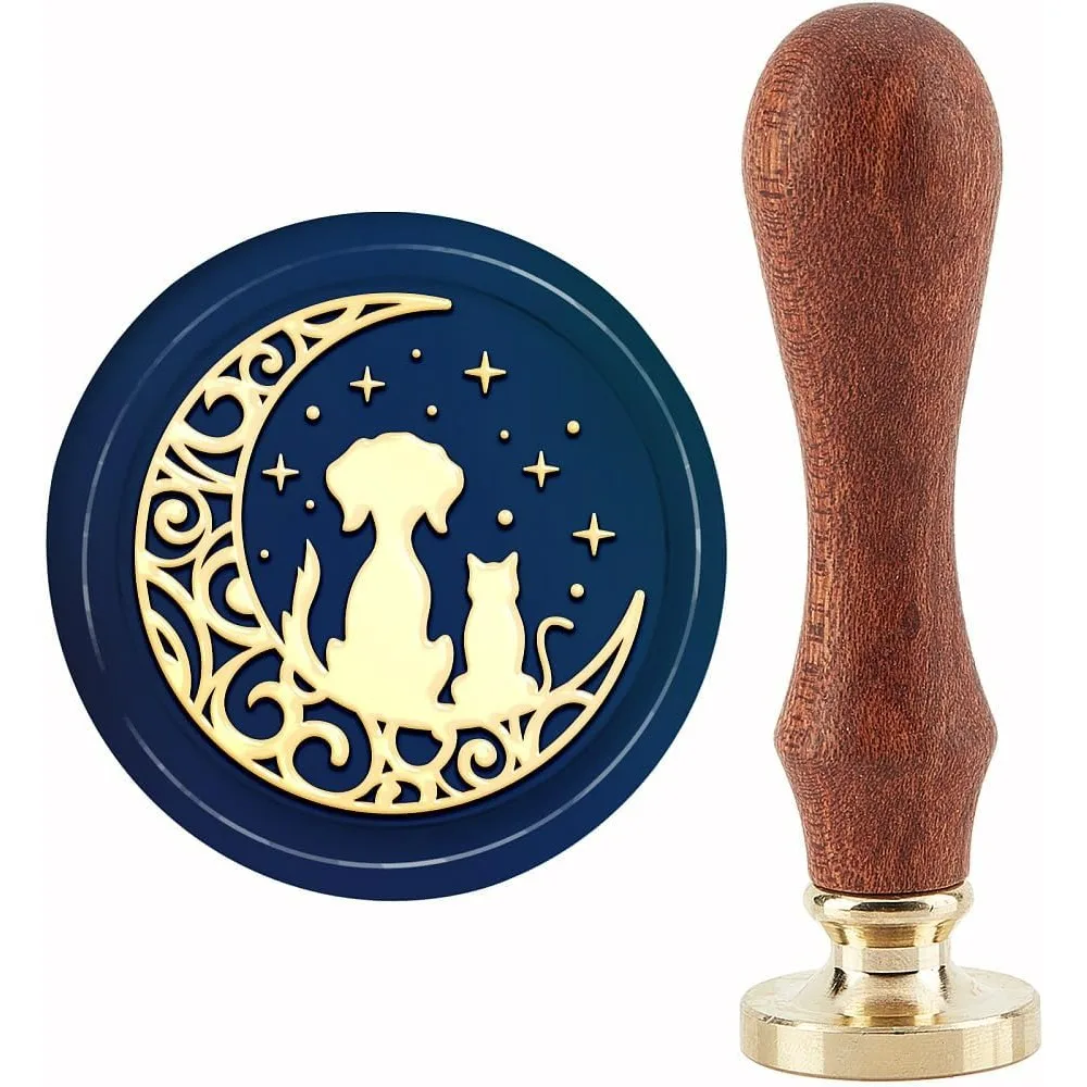 Moon Wax Seal Stamp Cat Sealing Wax Stamps Dog 30mm Retro Vintage Removable Brass Stamp Head with Wood Handle for Wedding