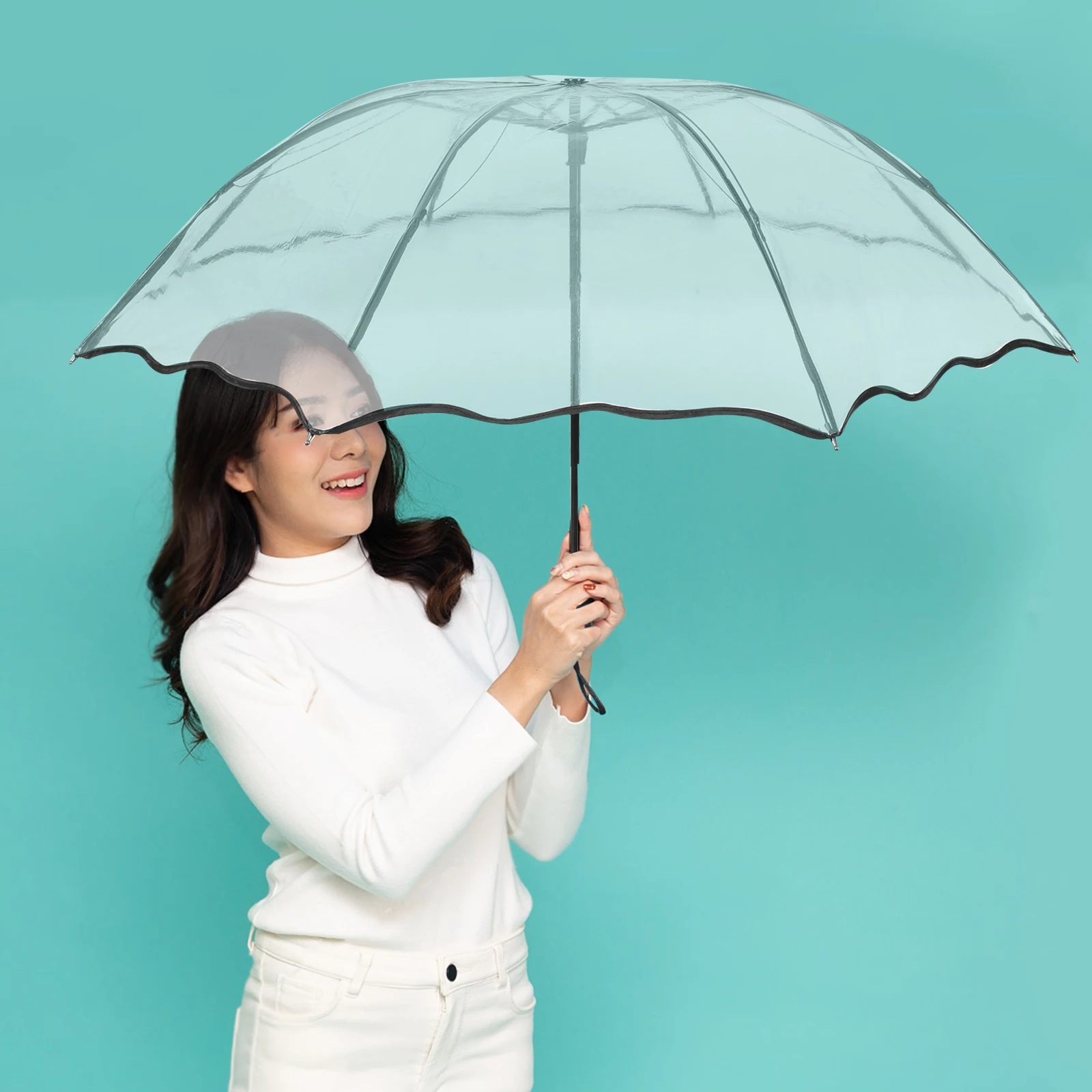 

Folding Transparent Umbrella Compact Travel Sun Rain Shield Lightweight for Outdoor Commuting All Weather Protection Portable