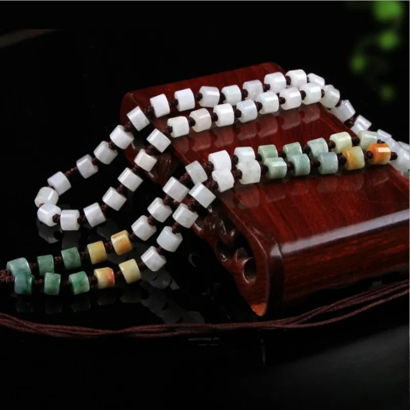 Natural Jadeite Three-color Bucket Bead Necklace Jade Pendant Men's and Women's Transshipment Pendant