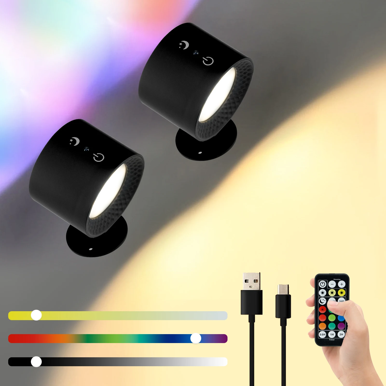 

Светодиодный настенный светильник RGB с сенсорным управлением, настенные светильники с дистанционным управлением, портативный ночник с двойной головкой для прикроватной лампы для чтения в спальне