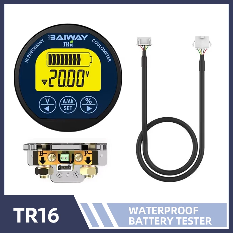 TR16 Coulomb Counter Meter Waterproof Battery Tester 50A 100A 350A Battery Capacity Indicator LCD Display Ammeter Voltmeter