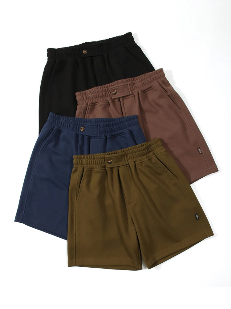 

Мужские повседневные трикотажные шорты-бермуды свободного кроя в спортивном стиле, новинка 2024 года, ретро-стиль, базовый японский дизайн, смесь хлопка и полиэстера