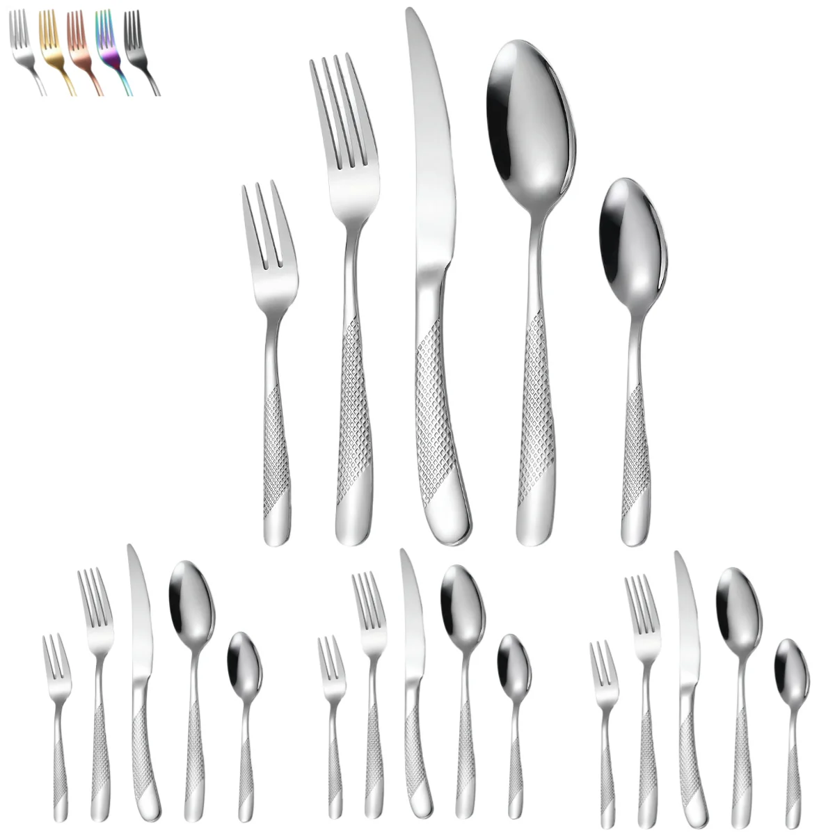 

A · HOUSEWARE Silverware Hammered Stainless Steel Flatware Set for 4 ,20 Piece Eating Utensils Tableware Set Forks Spoons Knives