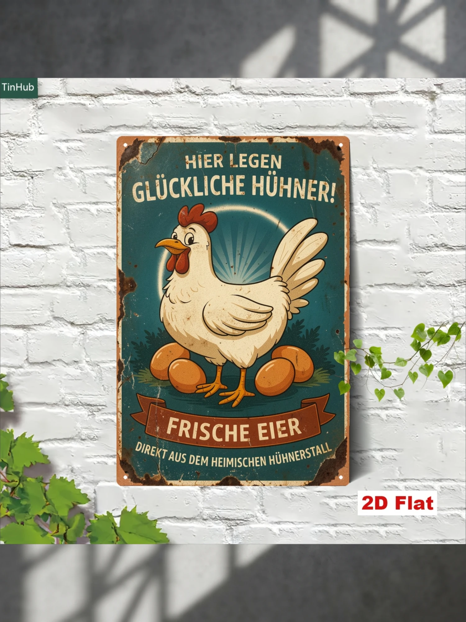 2D Flat, 2D Flat [] 1pc Vintage German Rooster Metal Sign, 7.87x11.81inch Iron Sign, Fun Hen Laying Eggs Farm Quote, Farmhouse Themed Decor, Suitable for Kitchen, Dining Room, Cafe, Rustic Style, Farm Decor, Tin Painting, Wall Decor, Home Wall Art