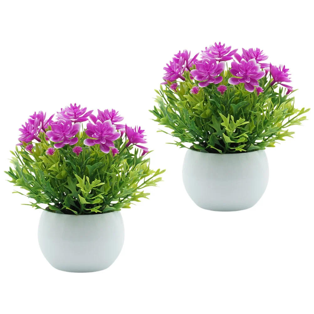 2 Pcs Artificial Potted Plant Desktop Decor Bonsai Fake Plants nament Home Faux Simulated PVC PP Foam Realistic Lifelike