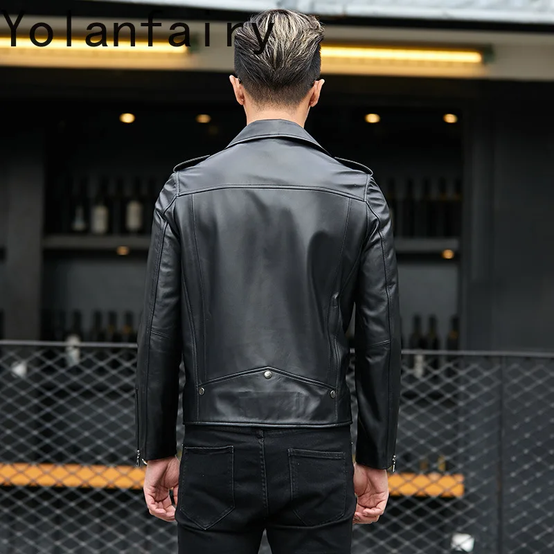 YOLANFAIRY Genuine Leather Sheepskin Mens Jakcet Spring Autumn Thin Coats Slim Fit New in Jackets Black Jaqueta Masculina Couro