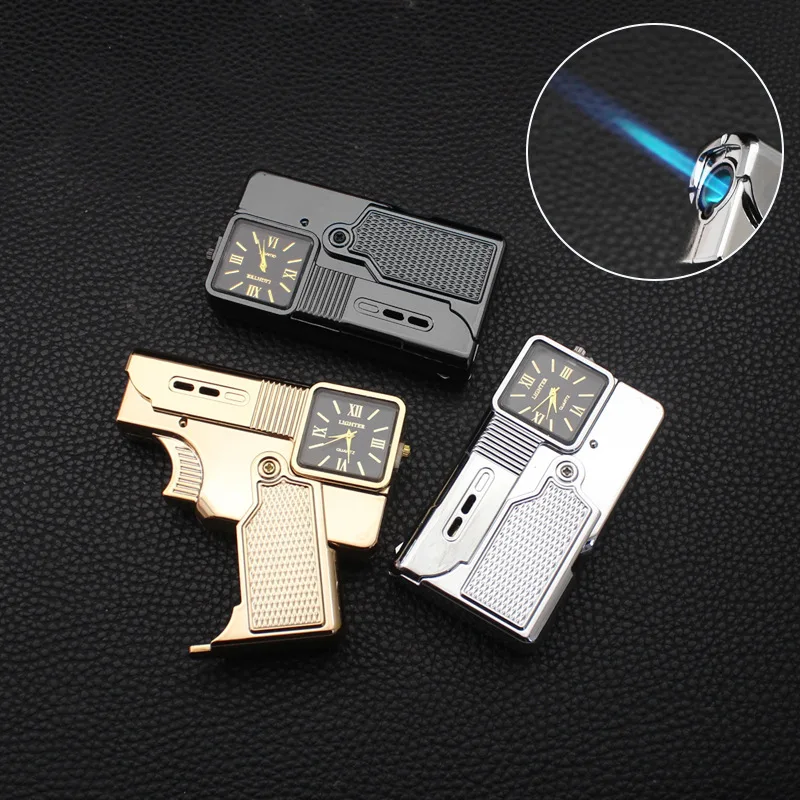 

Newest Watch Folding Pistol Gun Inflatable Lighter Blue Flame Cigar Igniters Windproof Cigarettes Lighters & Smoking Accessories