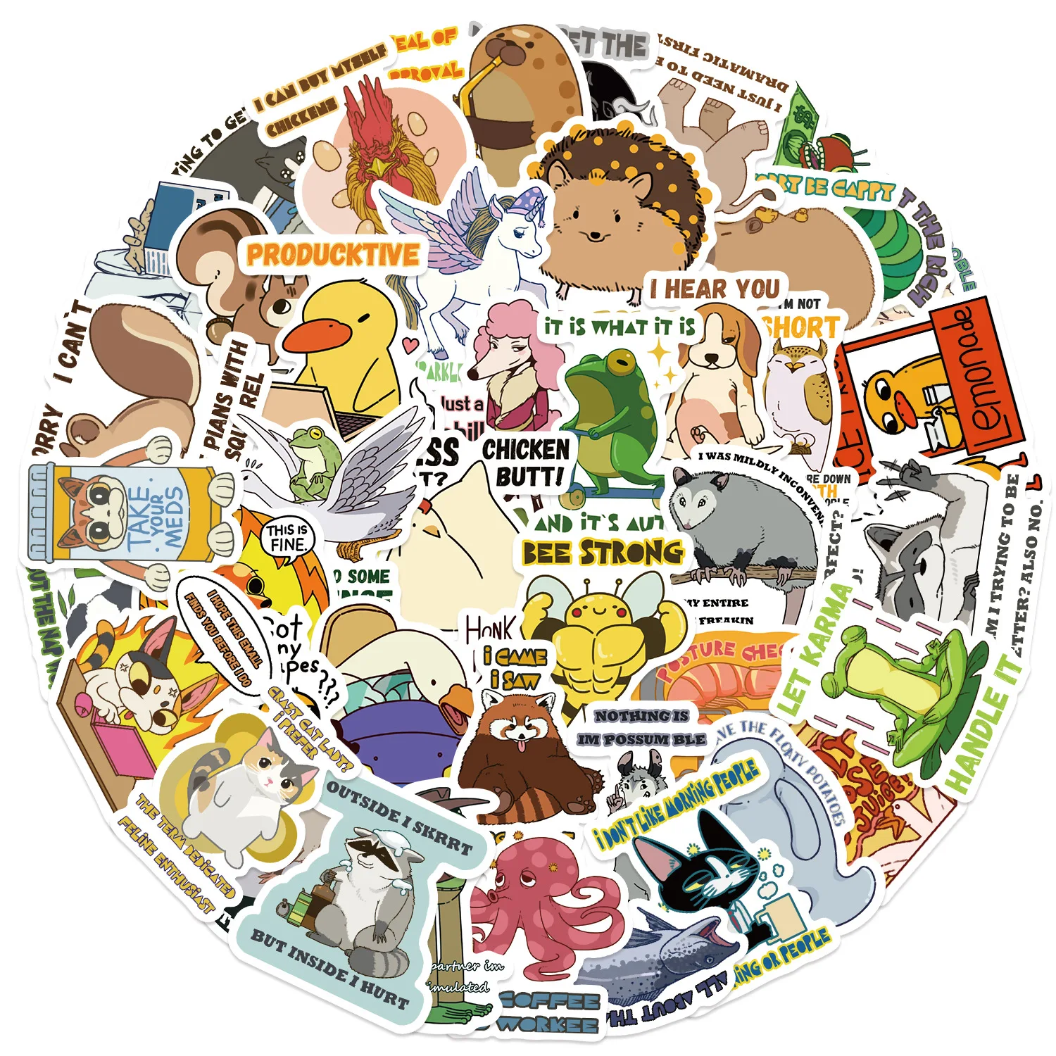 50/100PCS Cartoon Animal Intense Text Graffiti Stickers Decoration for Guitar Notebook Luggage DIY Waterproof