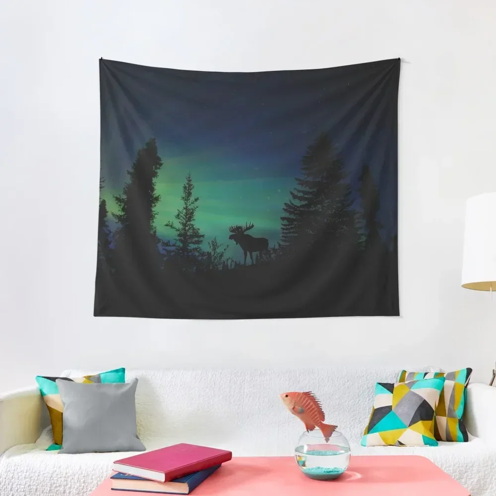 

Moose with Northern Lights Tapestry Nordic Home Decor Things To The Room Funny Tapestry