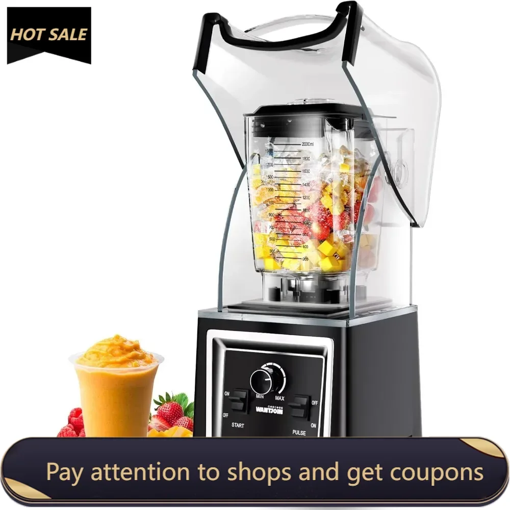 Professional Grade Blender-Soundproof & Quiet Commercial Blenders, Removable Shield，2000W Watte，67 Oz Capacity - Perfect (Black)