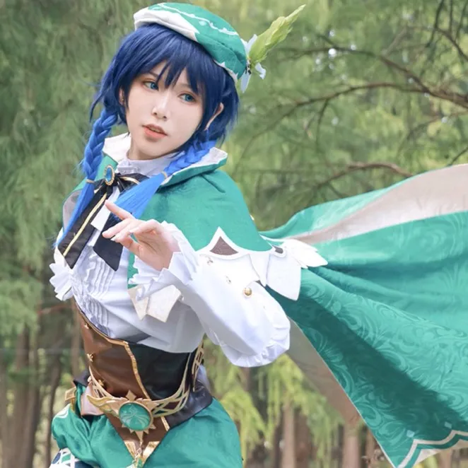 Venti تأثيري لعبة Genshin تأثير سترة السراويل قبعة جوارب Venti ملابس Barbatos Venti ملابس أنيمي كوميك كون