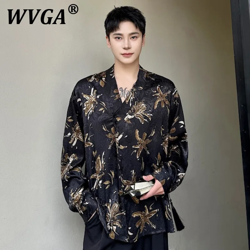 

WVGA Summer New Men's Tide Techwear Jacquard Design Long Sleeve Shirts Niche Loose Trendy Casual Diagonal Collar Shirt Ins W7465