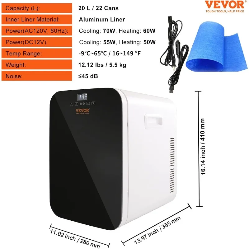 VEVOR Mini Fridge,20L Skincare Fridge with Touch Screen Temper Control,Outage Memory Beverage Refrigerator for Makeup Drink Food