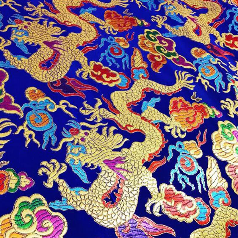 100x75cm Chinese Brocade Fabric Dragon Pattern For DIY Sewing Hanfu Cheongsam Kimono Wedding Dress Costume Silk Satin Material