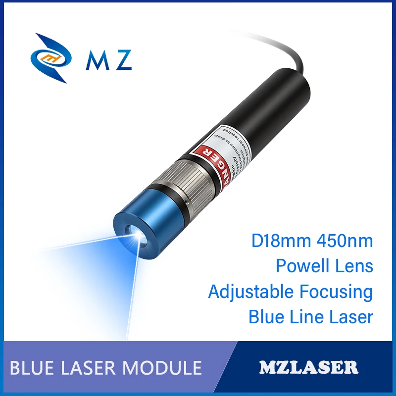 Adjustable Focusing Powell Lens D18mm 450nm 50mW 5V Blue Line Laser Diode Module Industrial Grade for Woodworking Machinery