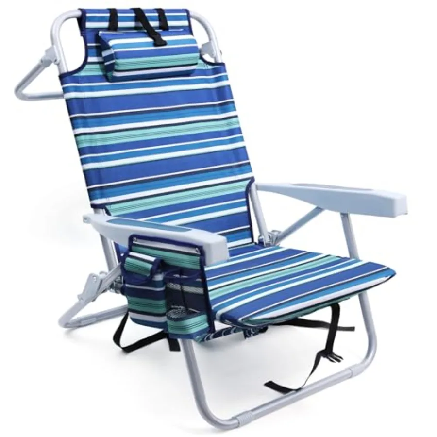 

Beach Chairs for Adults Heavy Duty Compact Portable Lay Flat Folding Chair with Backpack Straps and Large Cooler Pouch Support