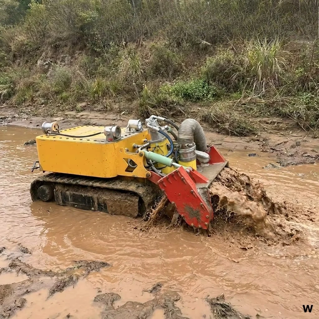 Remote Operated Amphibious Tracked Dredging Robot High Performance Mud Suction Machine For Lake And River Sanitation Work