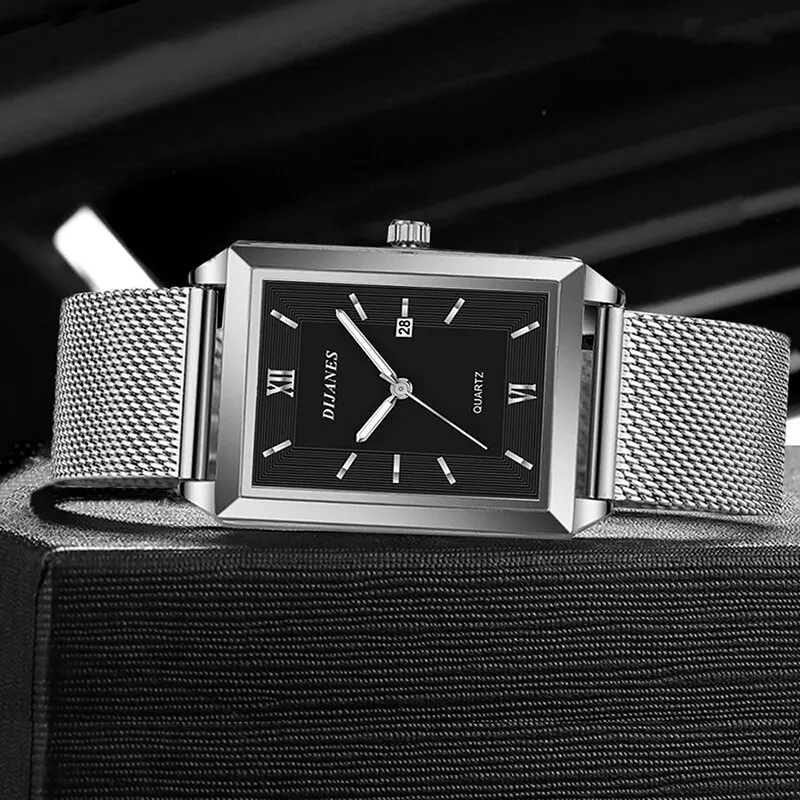 고품질 남성 패션 스포츠 캘린더 시계 심플 남성 명품 비즈니스 스테인리스 스틸 메쉬 벨트 쿼츠 손목시계